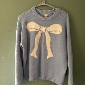 Women's Blue Sweater with Cream Bow by